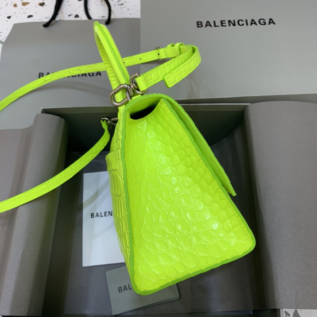 Balenciaga Hourglass Small Handbag Crocodile Embossed Shoulder Bag Lemon Yellow